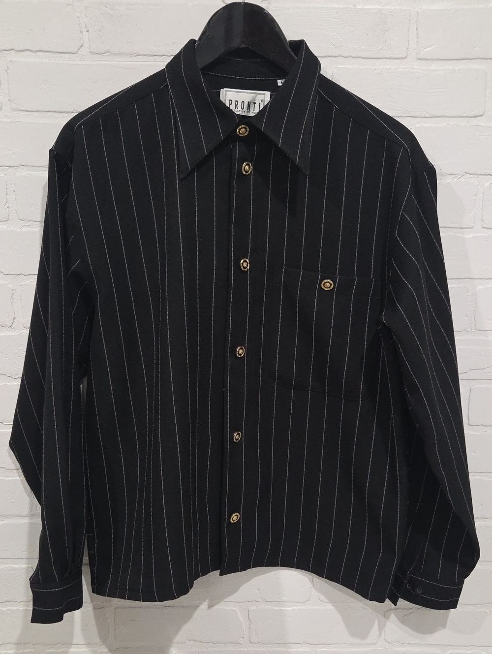Pronti Vintage  Black Pinstripe Button-Down Shirt